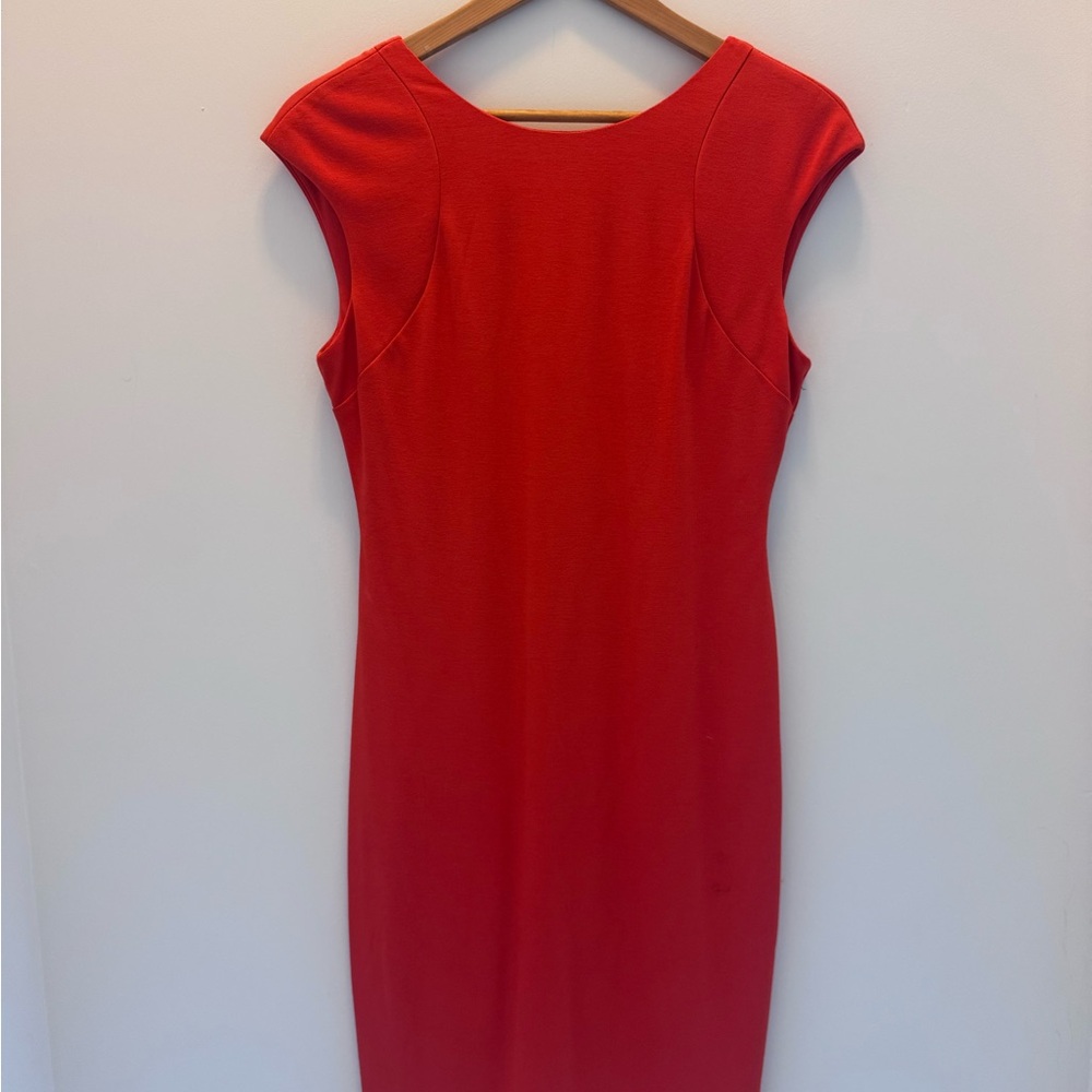 Vince Camuto Dark Orange Cap-Sleeve Midi Sheath Dress